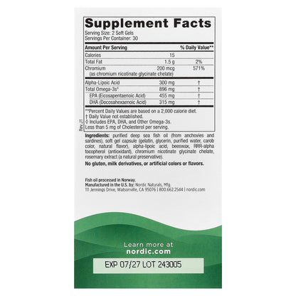 Nordic Naturals, Blood Sugar Support, Omega Blend, 60 Soft Gels