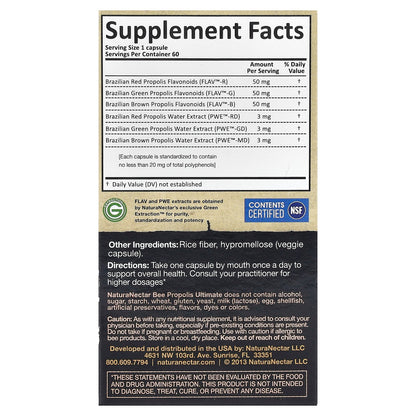 NaturaNectar, Bee Propolis Ultimate, 60 Vegetable Capsules