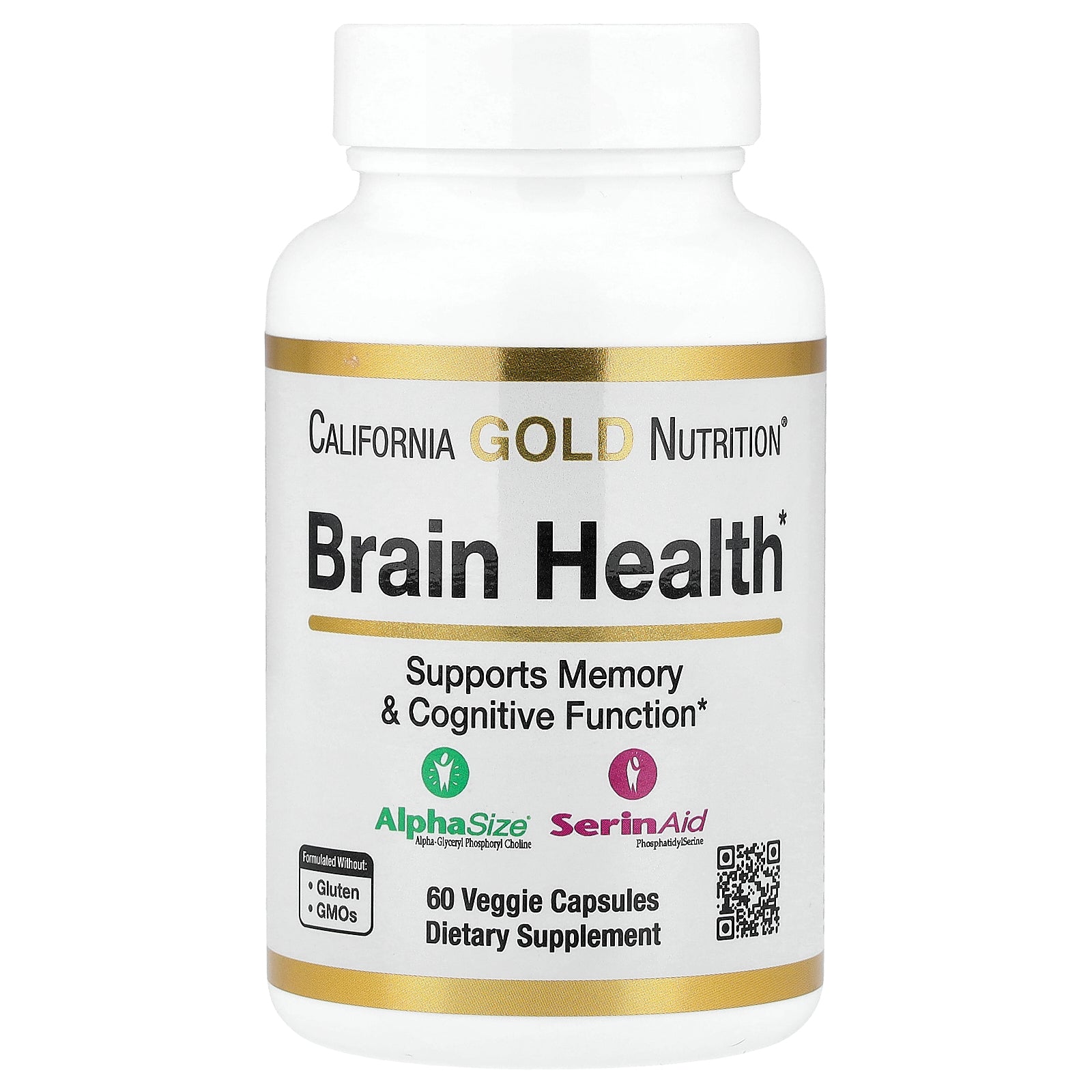 California Gold Nutrition, Brain Health with Alpha-Glycerophosphorylcholine, Calcium, Phosphorus and Phosphatidylserine, 60 Veggie Capsules