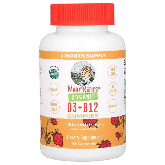 MaryRuth's, Organic D3 + B12 Gummies, Strawberry, 60 Gummies