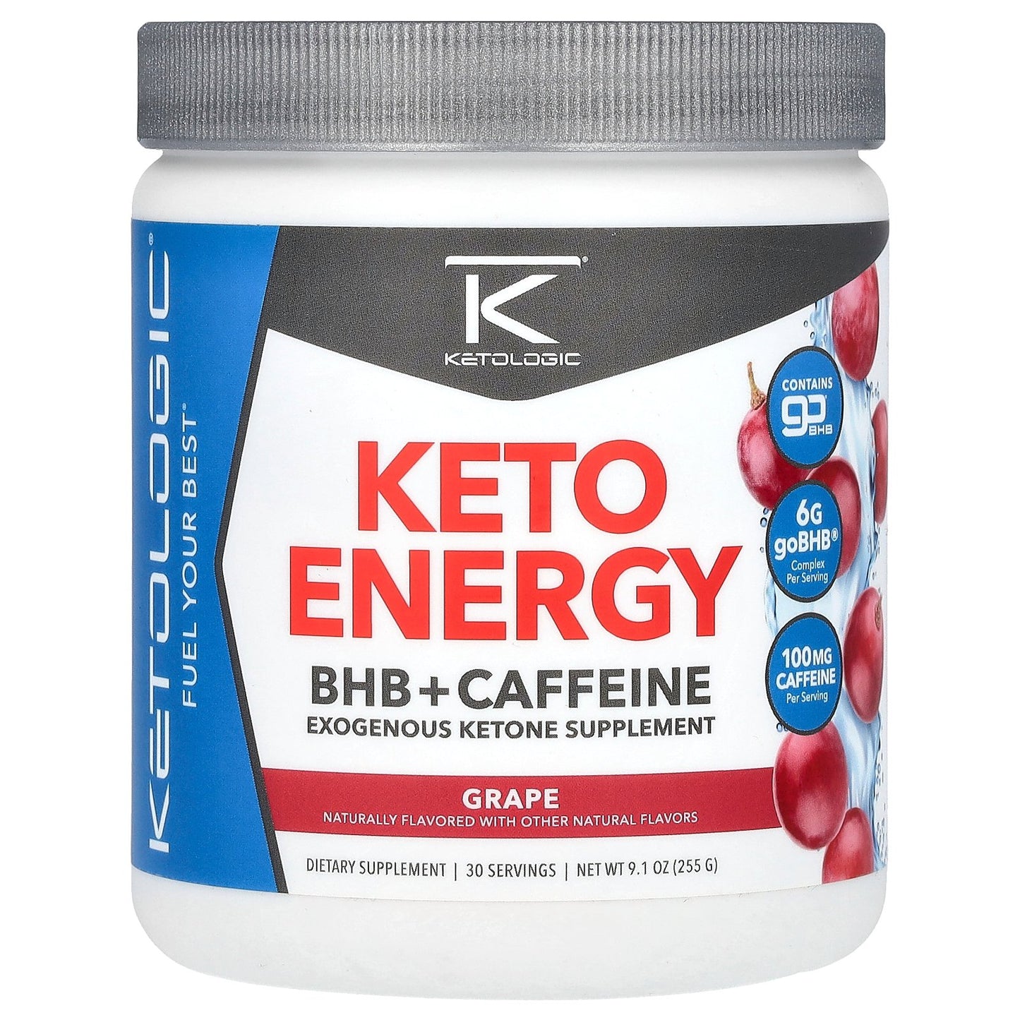 KetoLogic, Keto Energy, BHB + Caffeine, Grape, 9.1 oz (255 g)