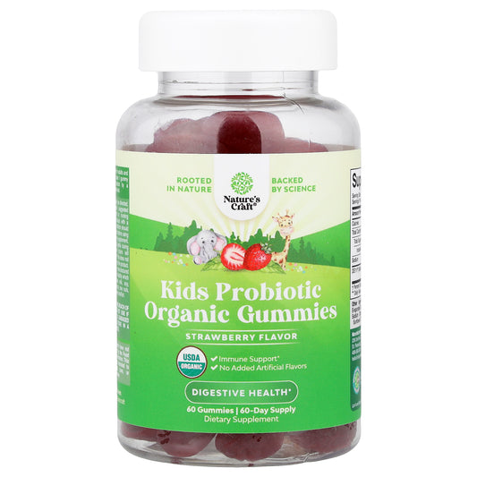 Nature's Craft, Kids Probiotic Organic Gummies, Strawberry, 60 Gummies