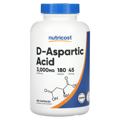 Nutricost, D-Aspartic Acid, 3,000 mg , 180 Capsules (750 mg per Capsule)