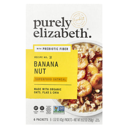 Purely Elizabeth, Superfood Oatmeal With Prebiotic Fiber, Banana Nut, 6 Packets, 1.52 oz (43 g) Each