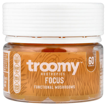 Troomy Nootropics, Focus, Functional Mushrooms Gummies, Passionfruit Tangerine, 60 Gummies