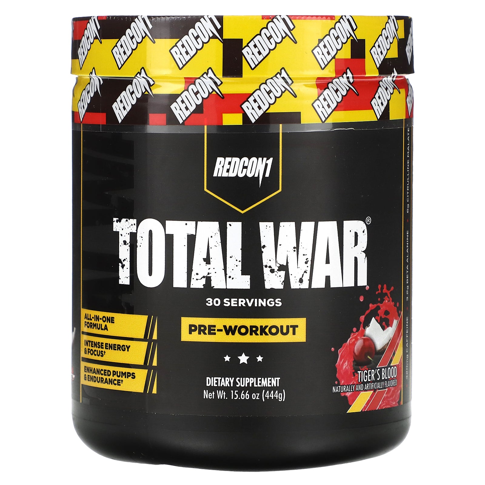 Redcon1, Total War, Pre-Workout, Tiger's Blood Cherry & Coconut, 15.66 oz (444 g)
