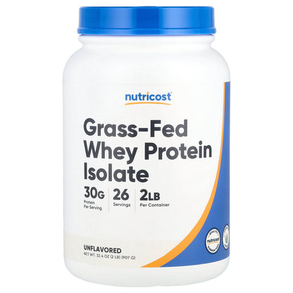 Nutricost, Grass-Fed Whey Protein Isolate, Unflavored, 2 lb (907 g)