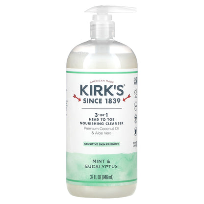 Kirk's, 3-In-1 Head To Toe Nourishing Cleanser, Mint & Eucalyptus, 32 fl oz (946 ml)