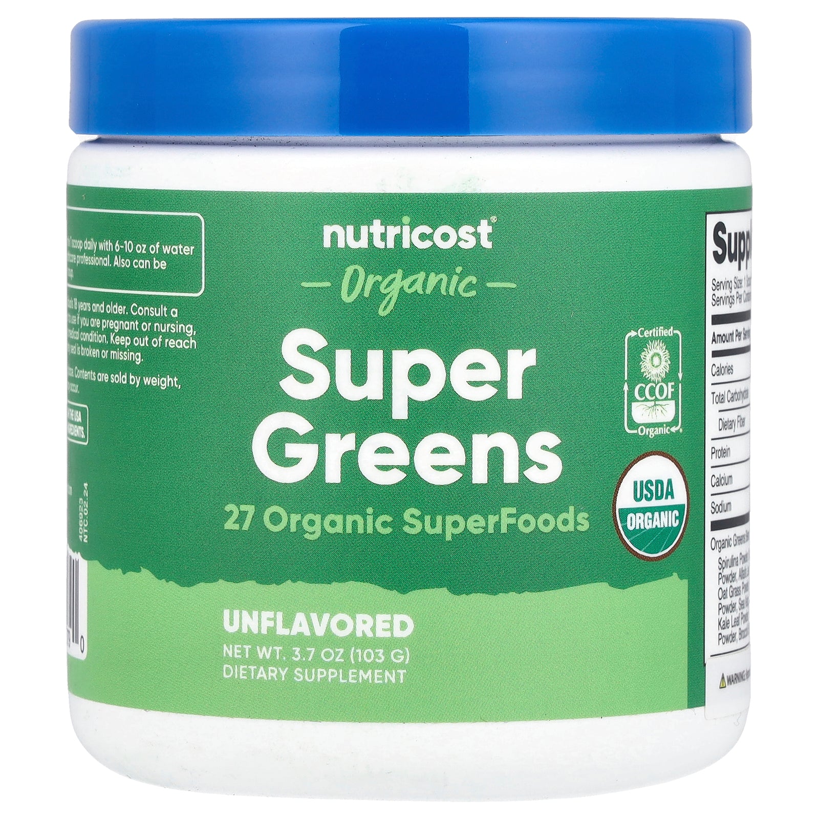 Nutricost, Organic Super Greens, Unflavored, 3.7 oz (103 g)