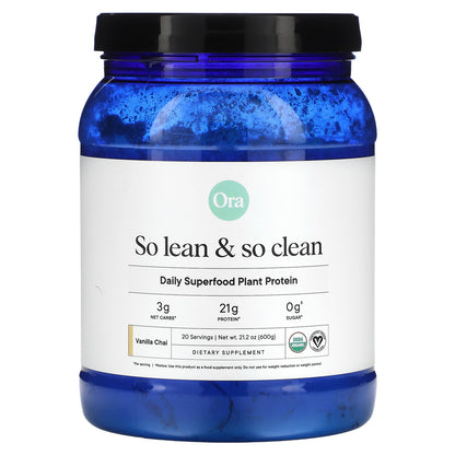 Ora, So Lean & So Clean, Daily Superfood Plant Protein, Vanilla Chai, 21.2 oz (600 g)