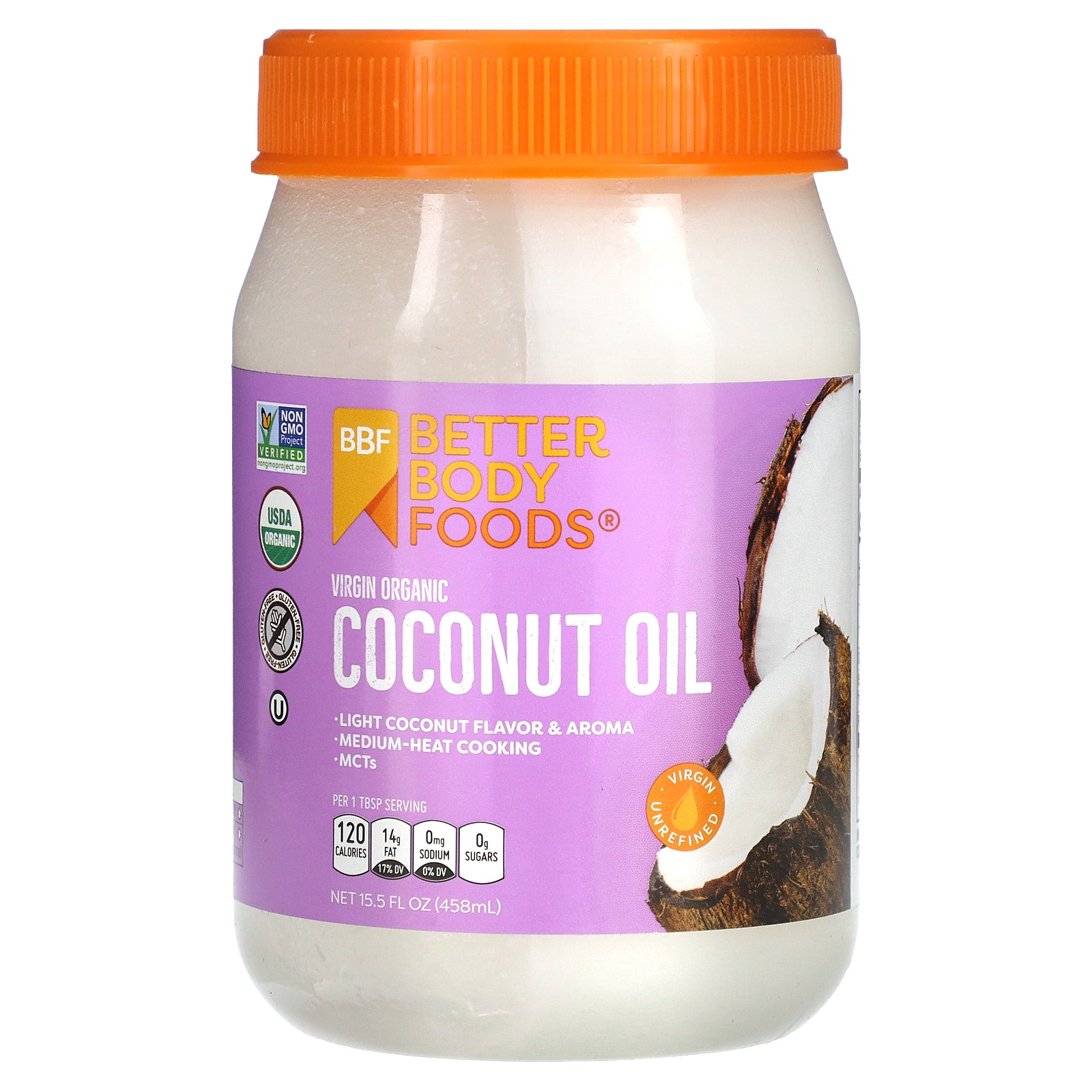 BetterBody Foods, Virgin Organic Coconut Oil, 15.5 fl oz (458 ml)