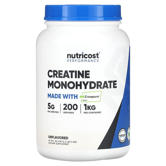 Nutricost, Performance, Creatine Monohydrate, Made with Creapure®, Unflavored, 35.3 oz (1 kg)