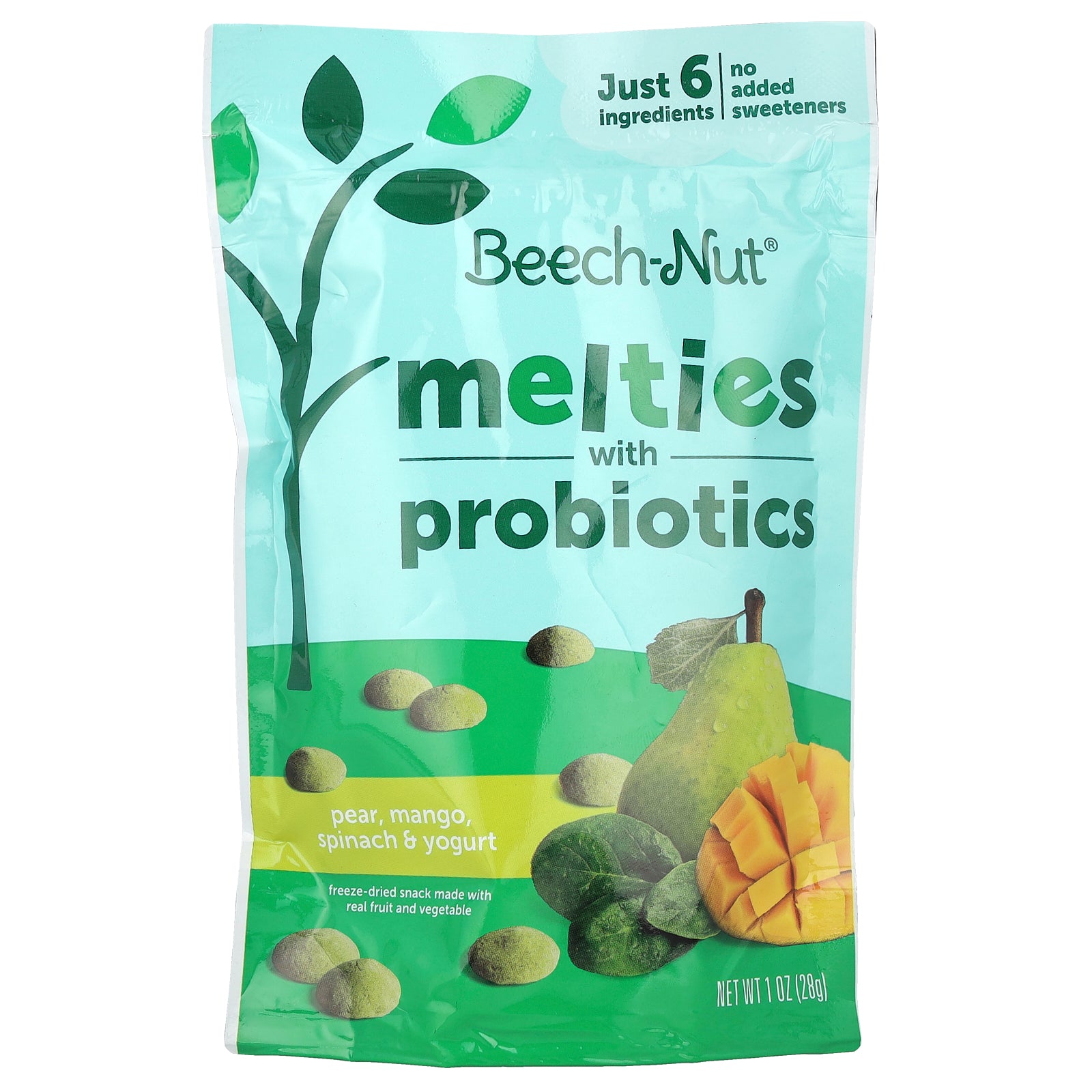 Beech-Nut, Melties with Probiotics, 8+ Months, Pear, Mango, Spinach & Yogurt, 1 oz (28 g)