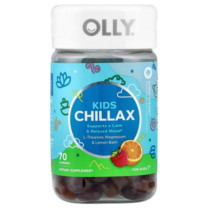 OLLY, Kids Chillax Gummies, For Ages 7+, Sunny Sherbet, 70 Gummies