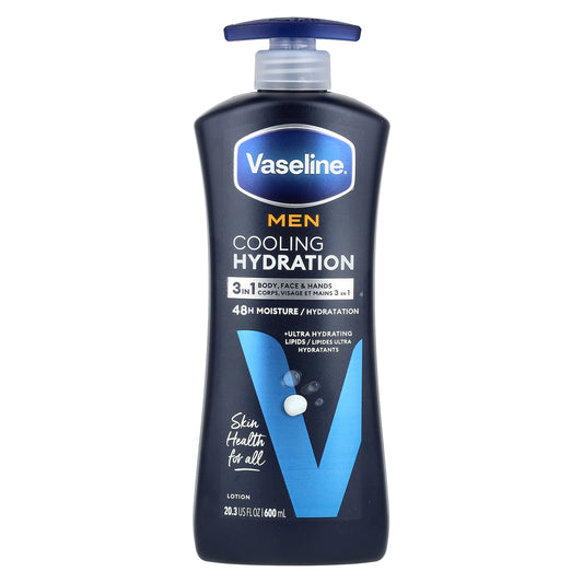 Vaseline, Men, Cooling Hydration, 3 in 1 Body, Face & Hands Lotion, 20.3 fl oz (600 ml)