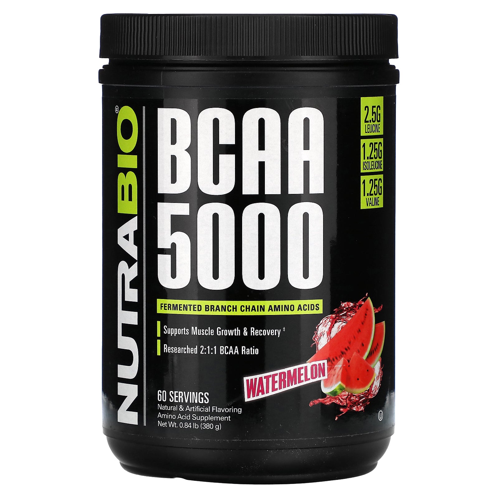 NutraBio, BCAA 5000, Watermelon, 0.84 lb (380 g)