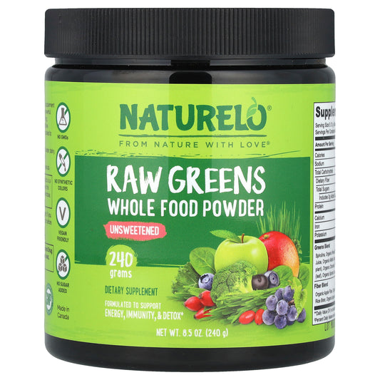 NATURELO, Raw Greens Whole Food Powder, Unsweetened, 8.5 oz (240 g)