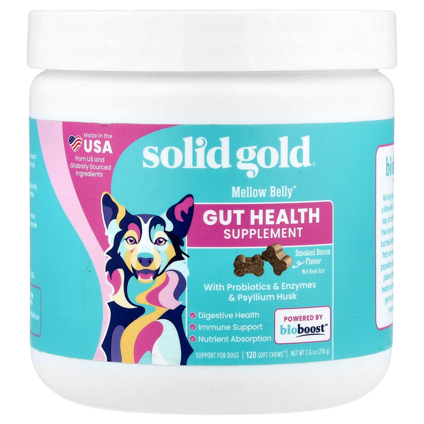 Solid Gold, Mellow Belly™, Gut Health Supplement, For Dogs, Smoked Bacon, 120 Soft Chews, 7.6 oz (216 g)