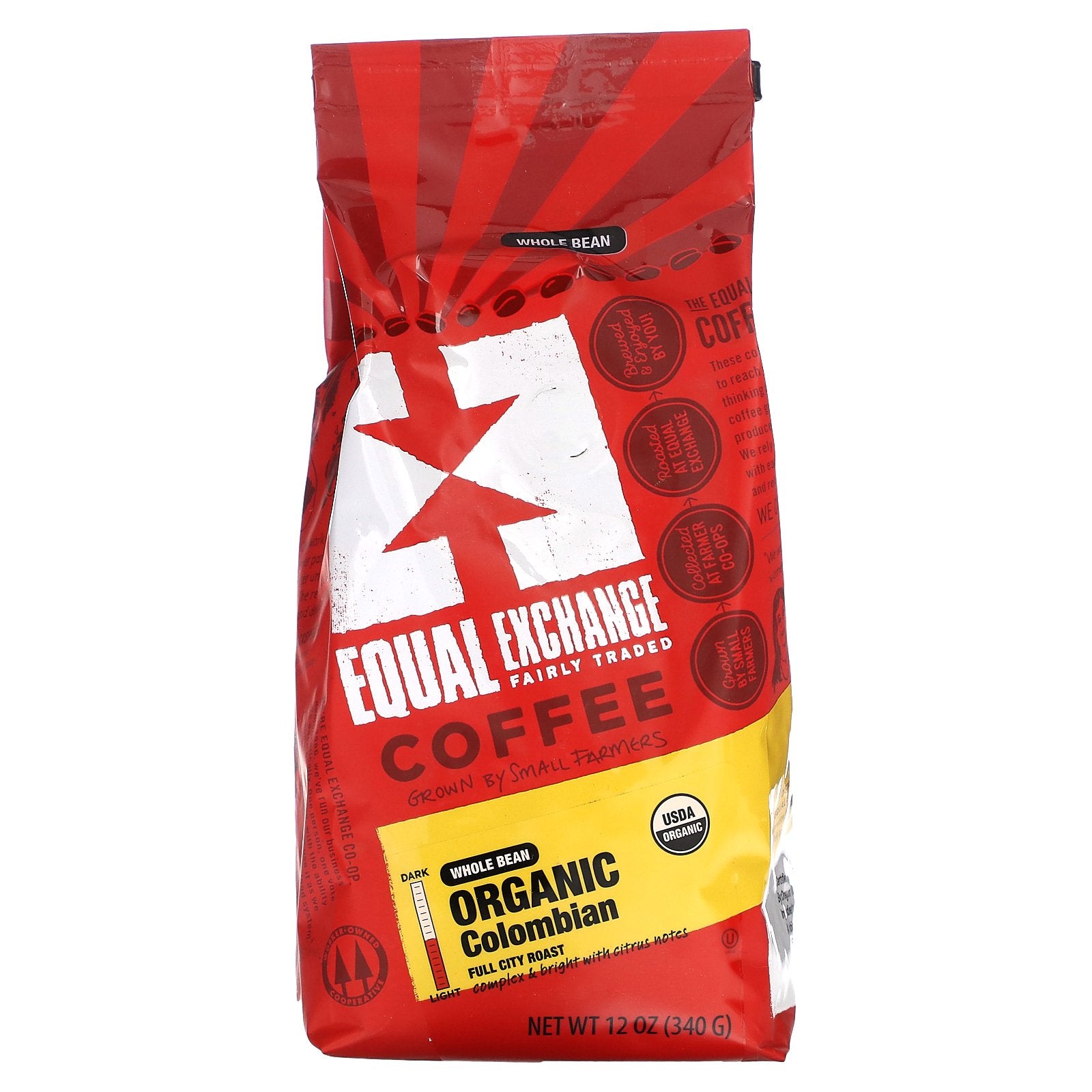 Equal Exchange, Organic Coffee, Colombian, Whole Bean, Full City Roast, 12 oz (340 g)