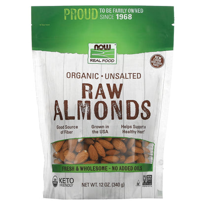 NOW Foods, Real Food, Organic Raw Almonds, Unsalted, 12 oz (340 g)