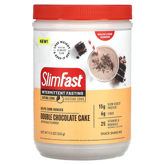 SlimFast, Intermittent Fasting, Snack Shake Mix, Double Chocolate Cake, 11.3 oz (320 g)