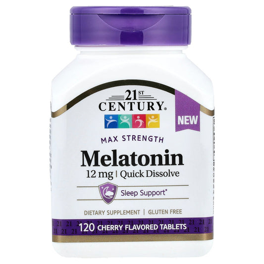 21st Century, Melatonin, Max Strength, Cherry, 12 mg, 120 Tablets