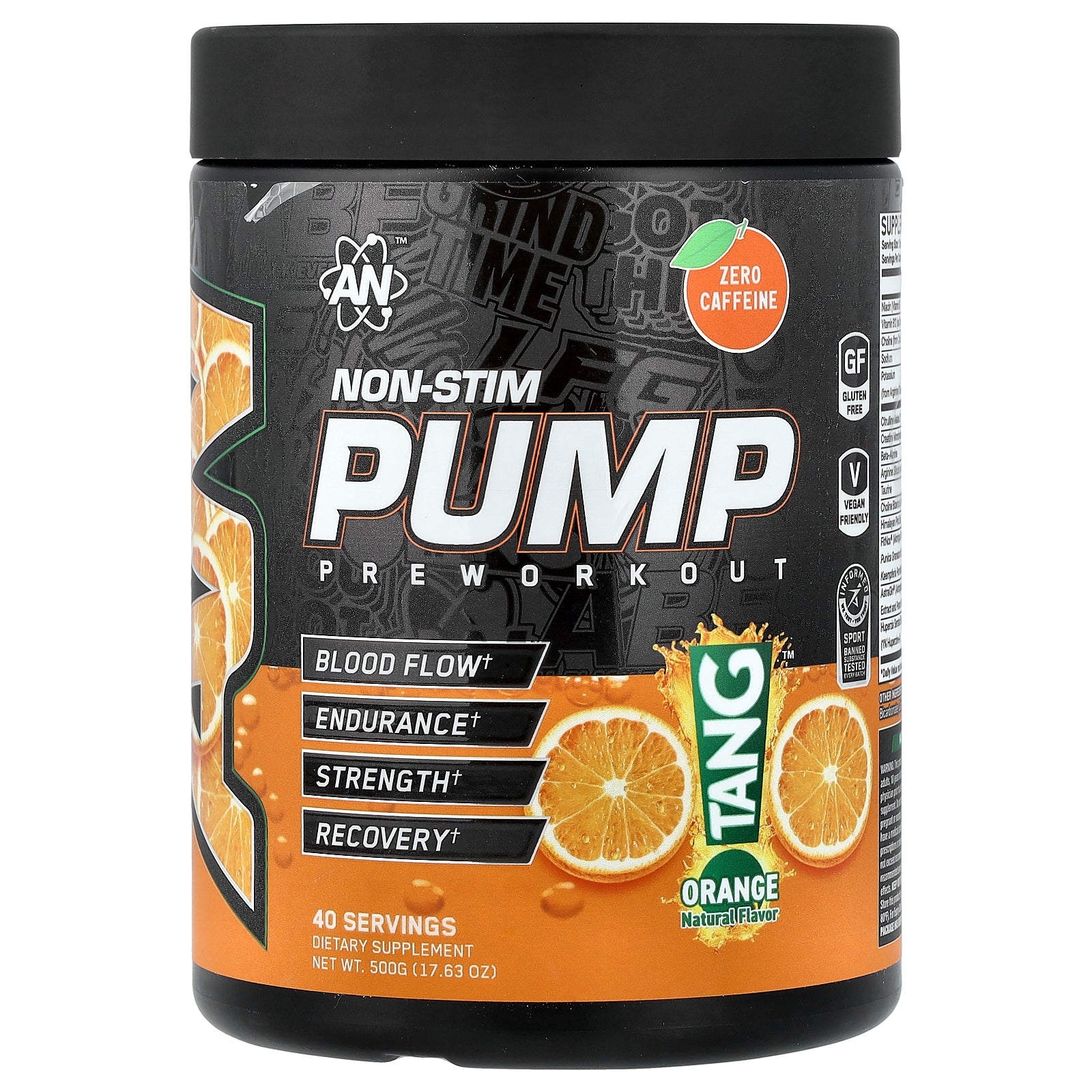 AN Supps, Non-Stim Pump, Pre-Workout, Tang™, Orange, 17.63 oz (500 g)
