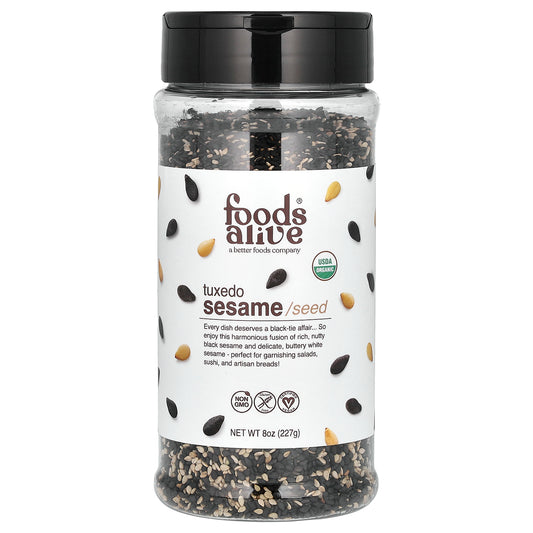 Foods Alive, Organic Tuxedo Sesame Seed Shaker Jar, 8 oz (227 g)