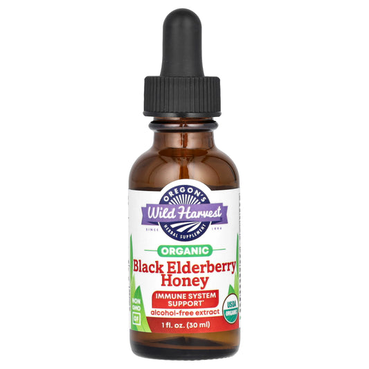 Oregon's Wild Harvest, Organic Black Elderberry Honey, Alcohol Free, 1 fl oz (30 ml)