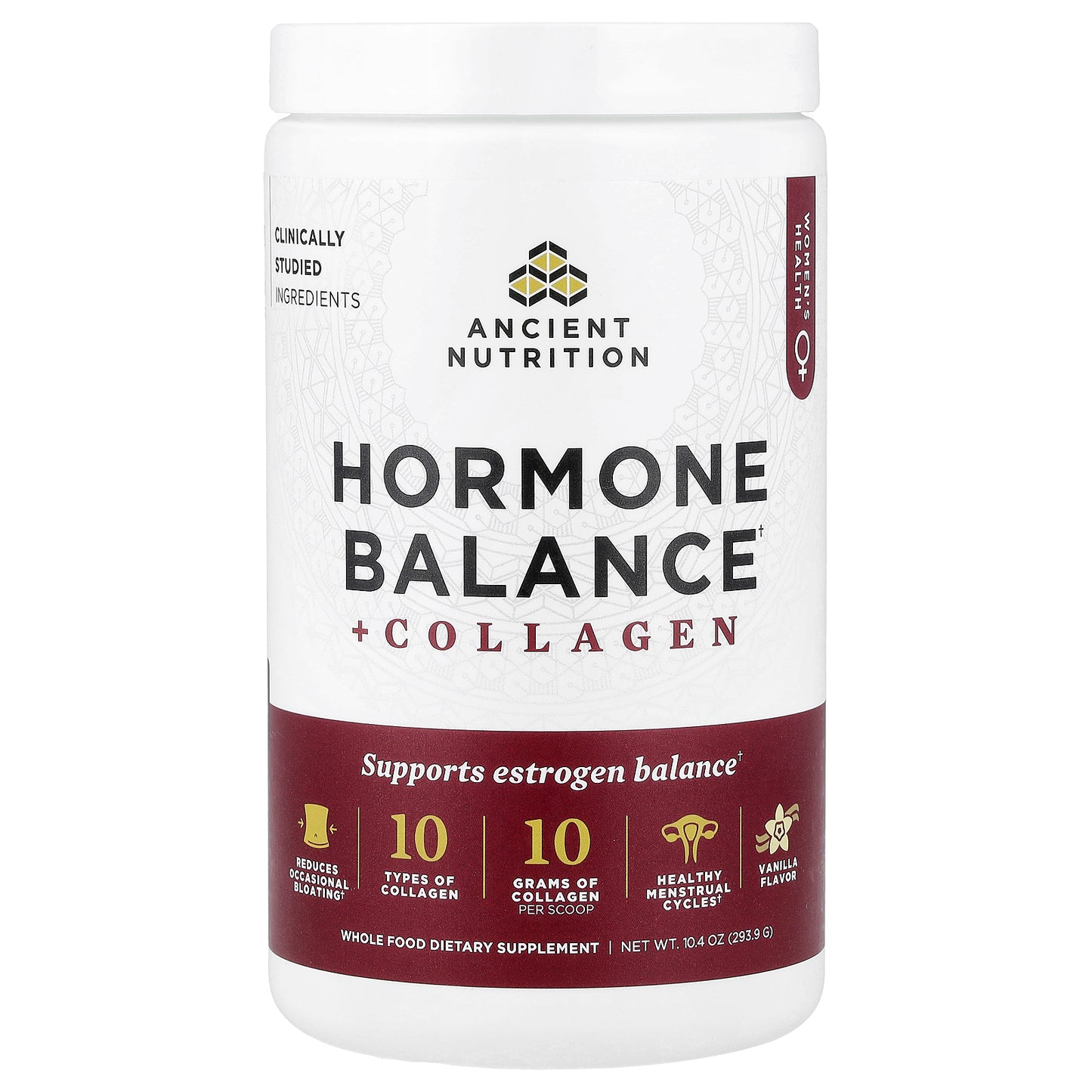 Ancient Nutrition, Hormone Balance + Collagen, Vanilla, 10.4 oz (293.9 g)