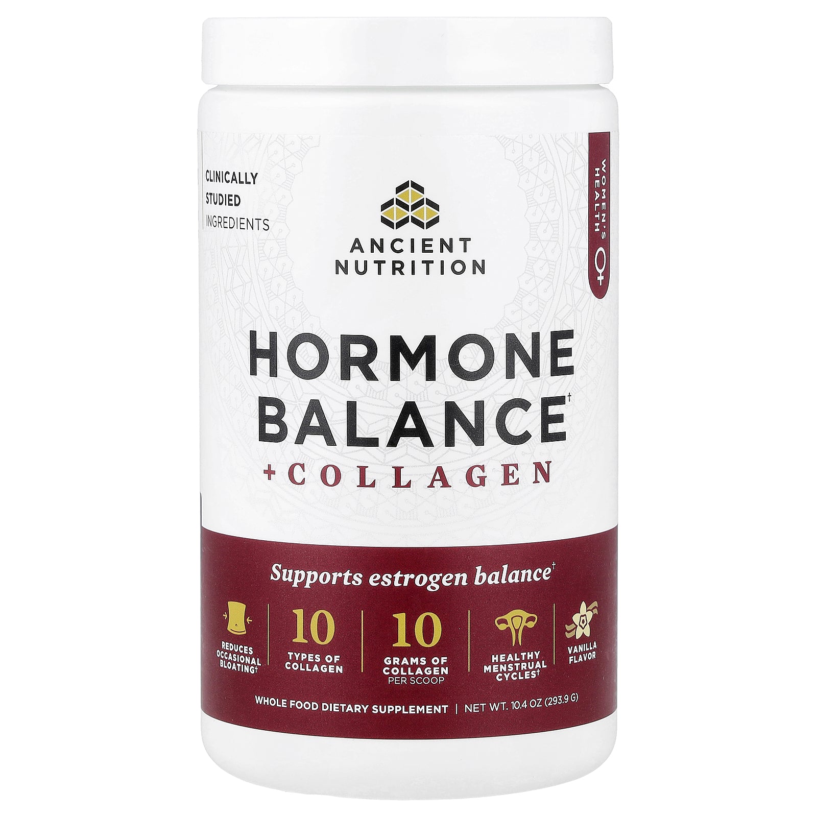 Ancient Nutrition, Hormone Balance + Collagen, Vanilla, 10.4 oz (293.9 g)
