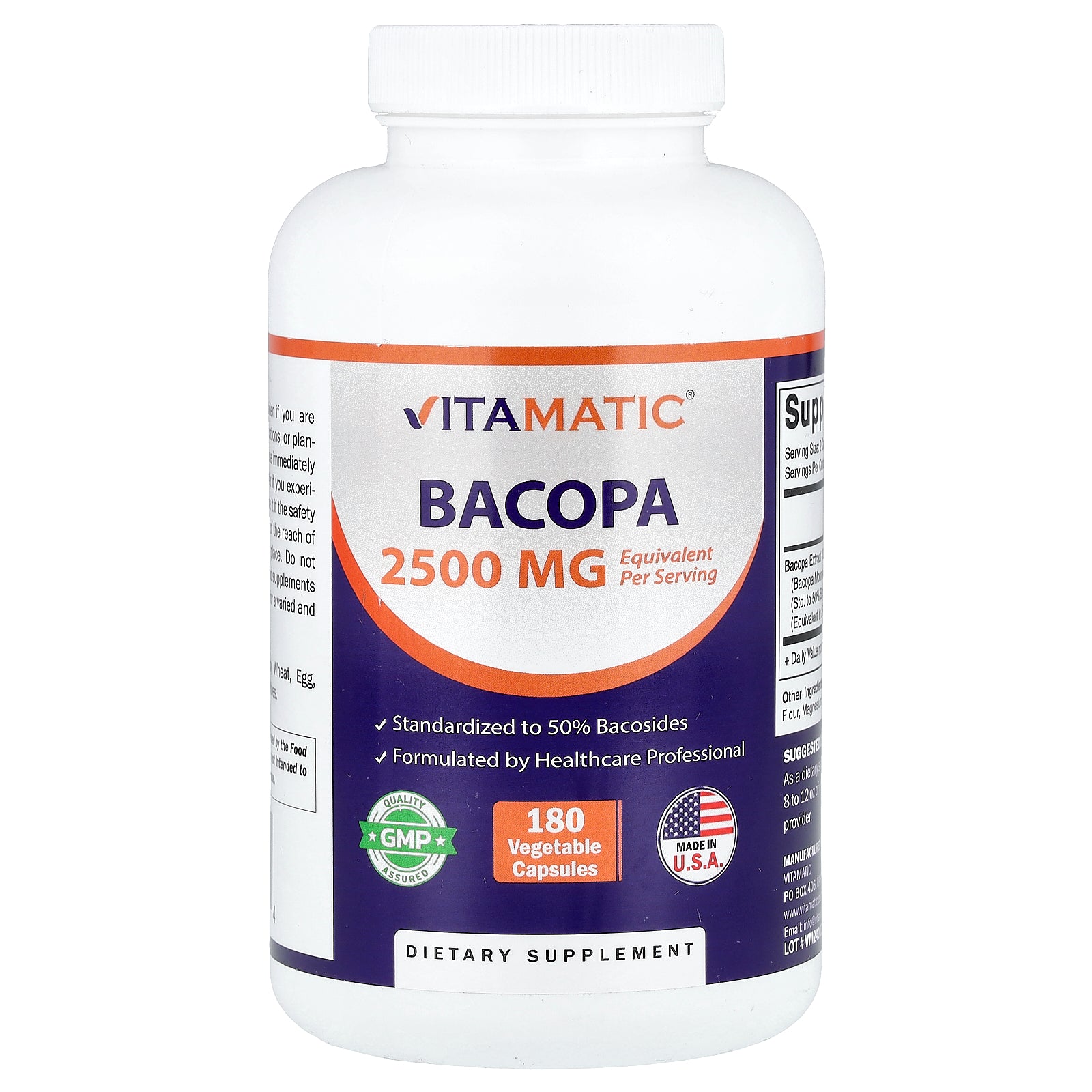 Vitamatic, Bacopa, 180 Vegetable Capsules (1,250 mg per Capsule)