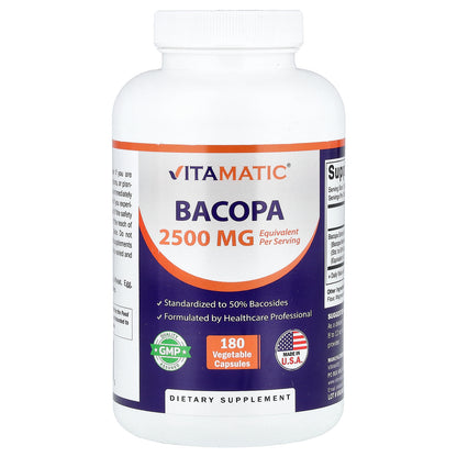 Vitamatic, Bacopa, 180 Vegetable Capsules (1,250 mg per Capsule)