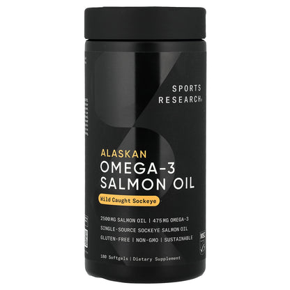 Sports Research, Alaskan Omega-3 Salmon Oil, Wild Caught Sockeye, 180 Softgels