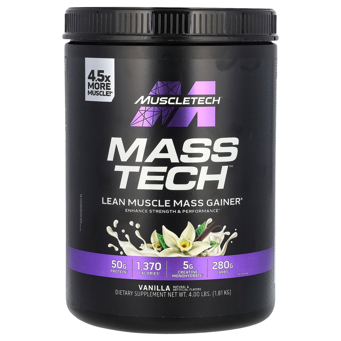 MuscleTech, Mass-Tech™ Lean Muscle Mass Gainer, Vanilla, 4 lbs (1.81 kg)