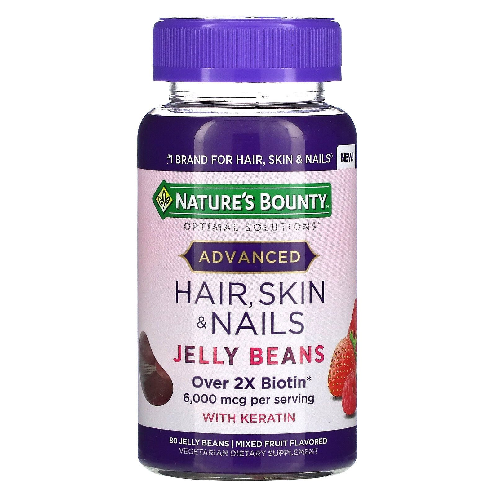 Nature's Bounty, Advanced, Hair, Skin & Nails, Mixed Fruit, 6,000 mcg, 80 Jelly Beans (3,000 mcg per Jelly Bean)