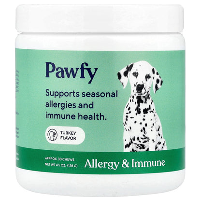 Pawfy, Allergy & Immune, For Dogs, 6 Months+, Turkey, 30 Chews, 4.5 oz (128 g)