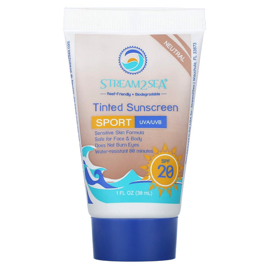 Stream2Sea, Tinted Sunscreen, Sport, SPF 20, Neutral, 1 fl oz (30 ml)