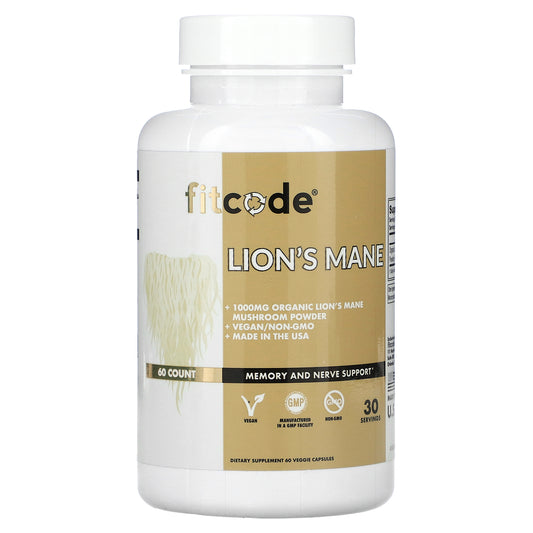 fitcode, Lion's Mane, 1,000 mg, 60 Veggie Capsules (500 mg per Capsule)