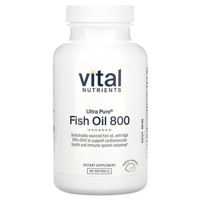 Vital Nutrients, Ultra Pure, Fish Oil 800, Lemon, 90 Softgels