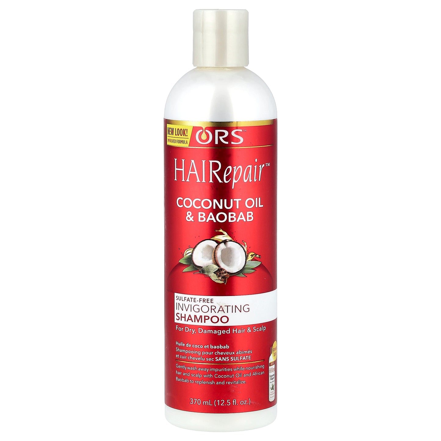 ORS, HAIRepair™, Invigorating Shampoo, For Dry, Damaged Hair & Scalp, Coconut Oil & Baobab, 12.5 fl oz (370 ml)