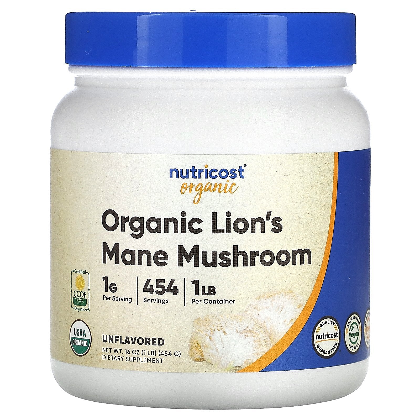 Nutricost, Organic Lion's Mane Mushroom, Unflavored, 1 lb (454 g)