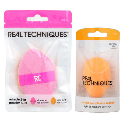 Real Techniques, Miracle 2-in-1 Powder Puff & Miracle Complexion Sponge®, 2 Piece Set