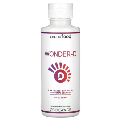 Codeage, Nanofood, Wonder-D, Plant-Based, D3 + K2 + B12, Liposomal Delivery, Mixed Berry, 7.6 fl oz (225 ml)