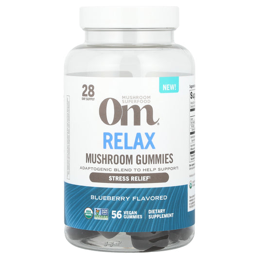 Om Mushrooms, Relax Mushroom Gummies, Blueberry , 56 Vegan Gummies