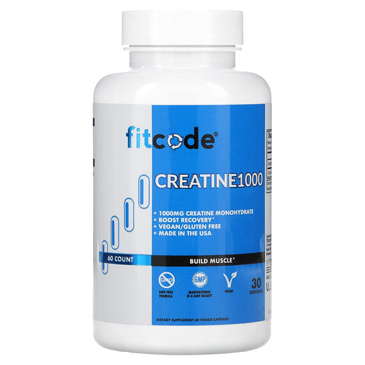 fitcode, Creatine1000, 1,000 mg, 60 Veggie Capsules (500 mg per Capsule)