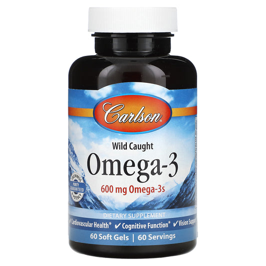 Carlson, Wild Caught Omega-3 , 600 mg, 60 Soft Gels