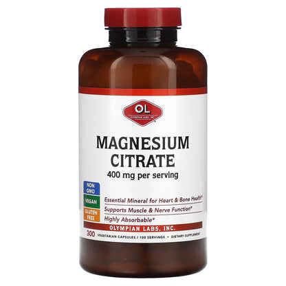 Olympian Labs, Magnesium Citrate, 400 mg, 300 Vegetarian Capsules (133 mg per Capsule)