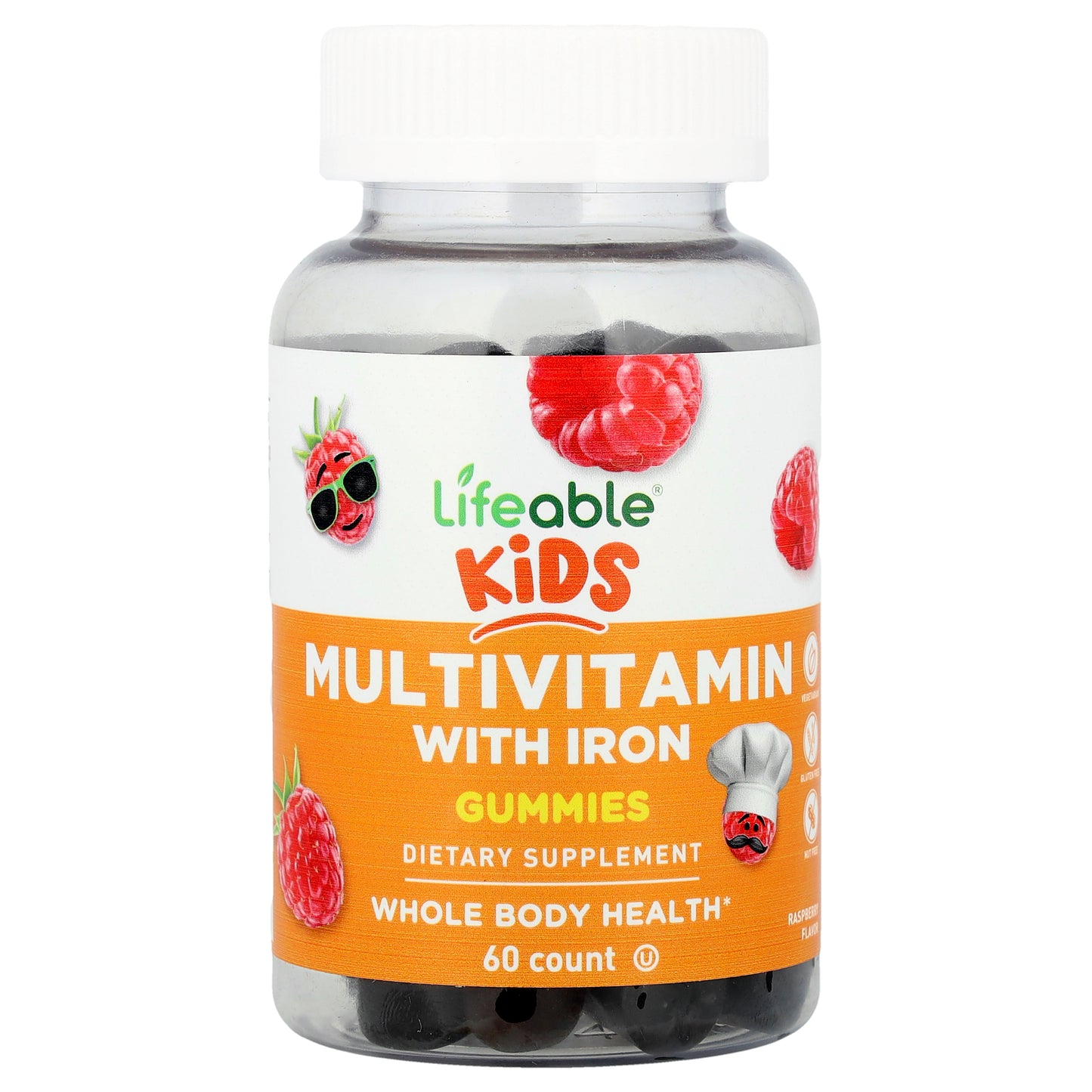 Lifeable, Kids, Multivitamin With Iron Gummies, Raspberry, 60 Gummies