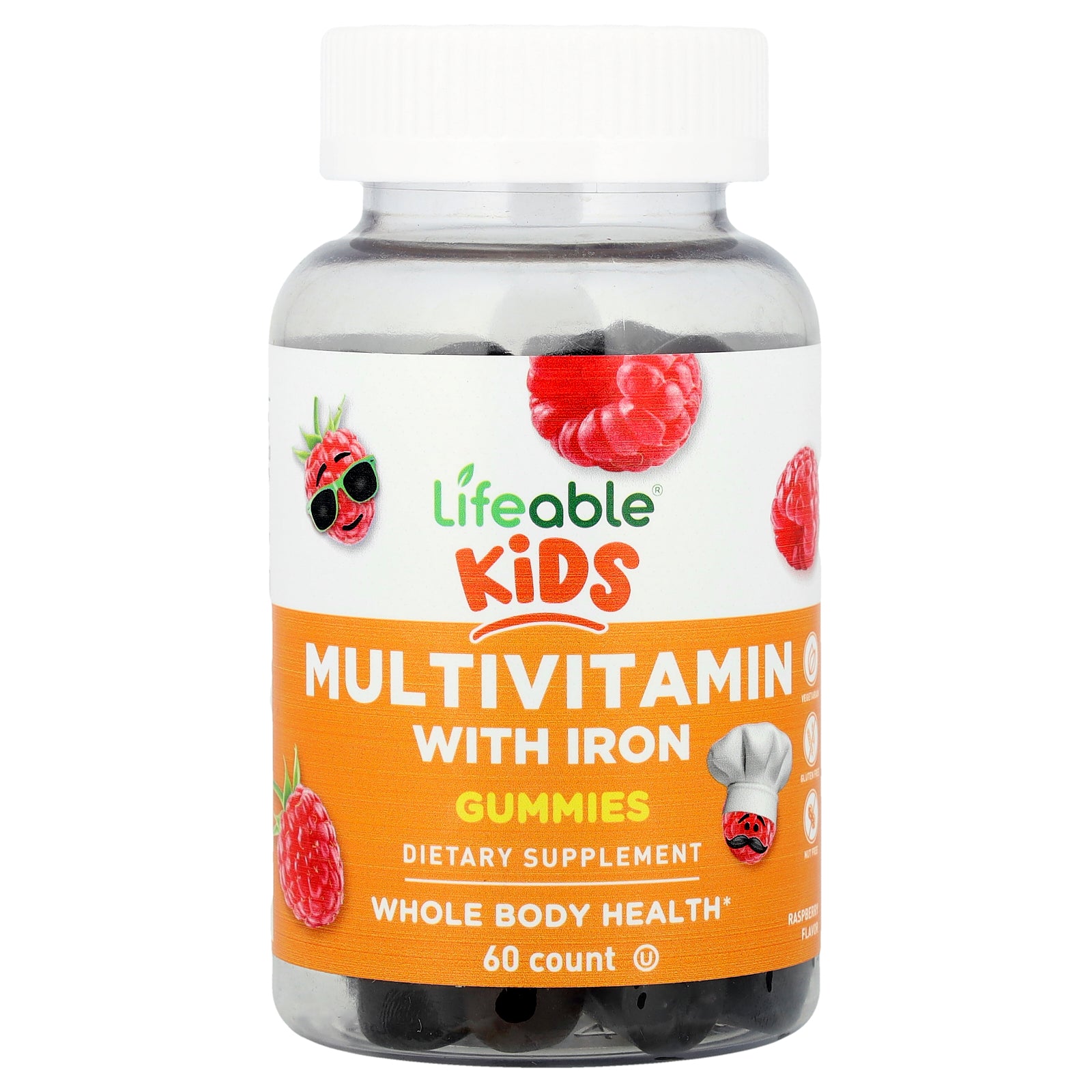 Lifeable, Kids, Multivitamin With Iron Gummies, Raspberry, 60 Gummies